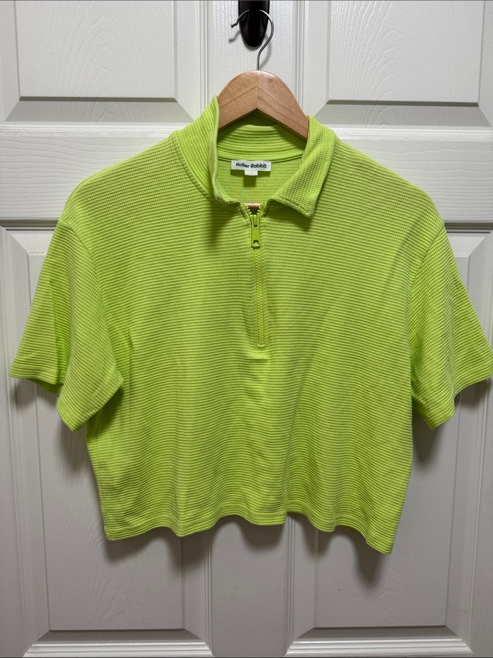 Roller Rabbit Waffle Knit Cropped Quarter-Zip Polo Top